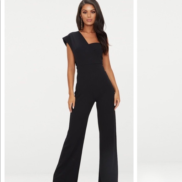 Black Drape One Shoulder Jumpsuit - Picture 1 of 8